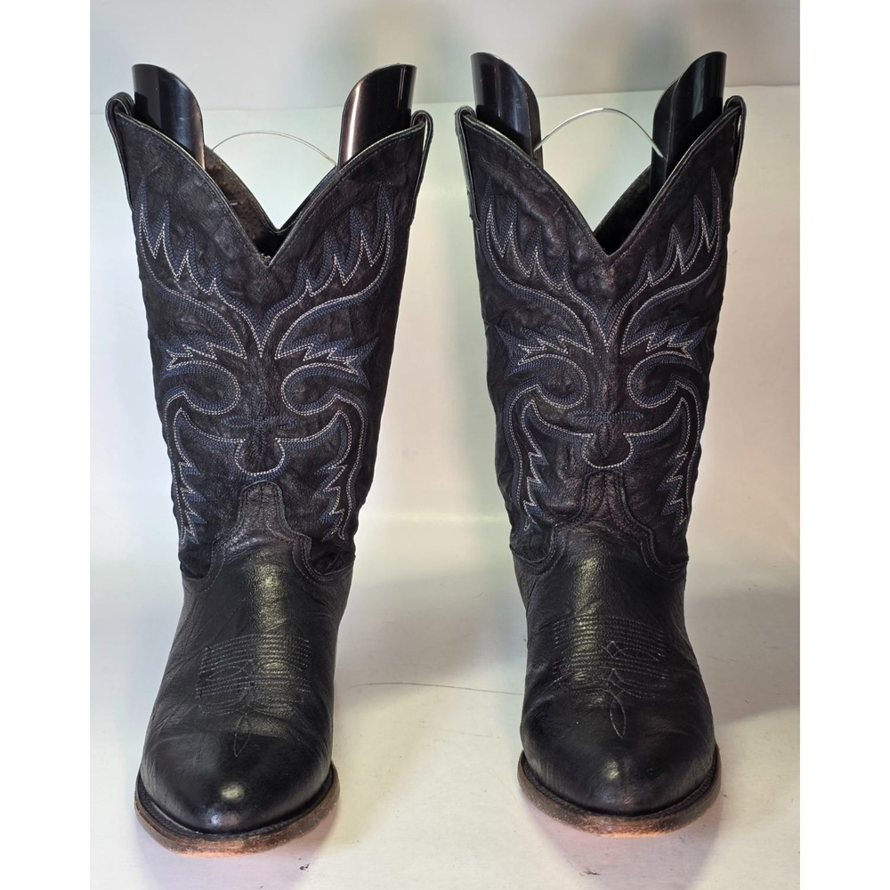 Abilene Men's Cowboy Boots Size 10.5 Black Leather‎  Western Biker Riding Shoes